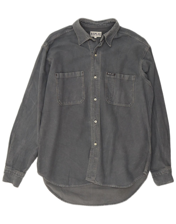 Camisa jeans masculina Replay grande algodão cinza