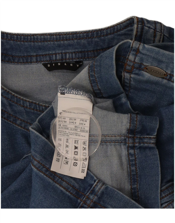 Jaqueta jeans feminina Sisley crop manga curta Reino Unido 8 algodão azul pequeno