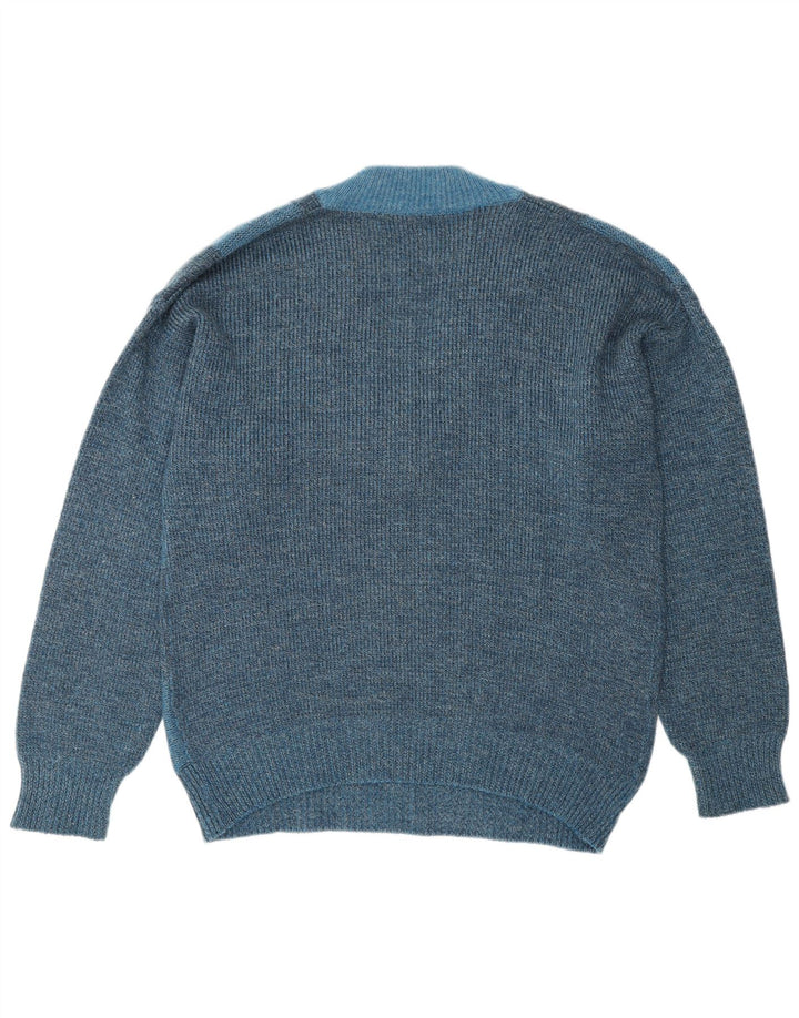 Suéter masculino VINTAGE com decote em V IT 50 poliacrílico geométrico azul médio
