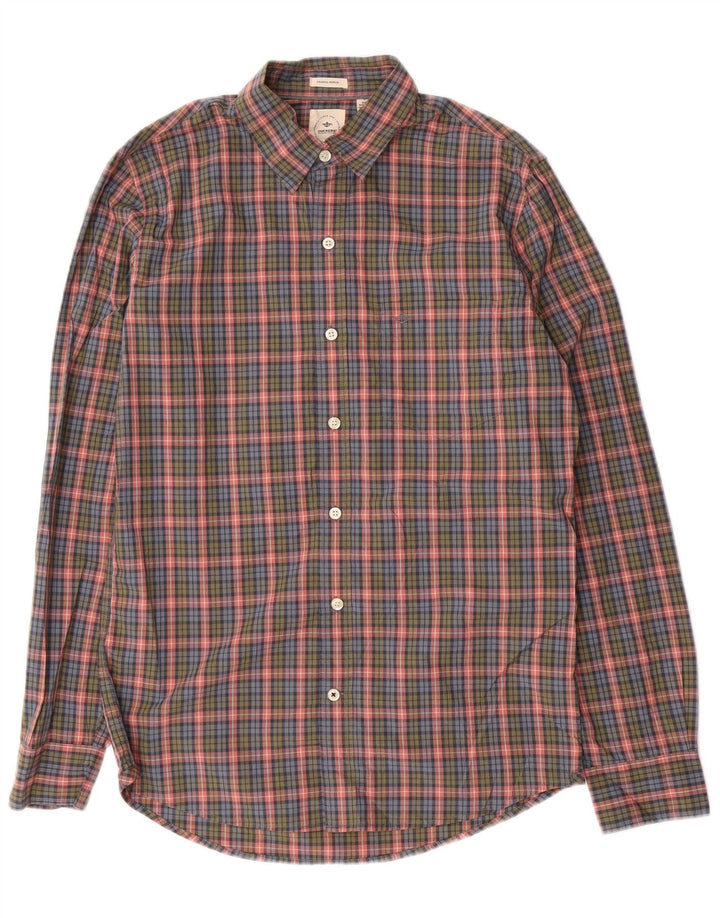 DOCKERS Camisa masculina slim fit pequena de algodão xadrez multicolorido