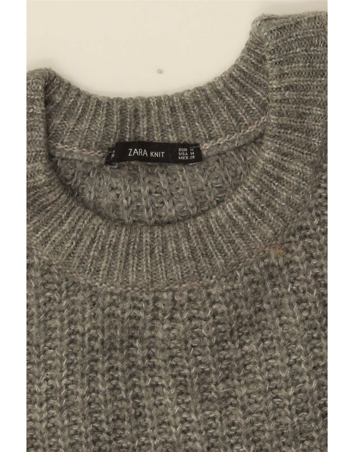 Zara Suéter feminino oversized com gola redonda Reino Unido 14 cinza médio