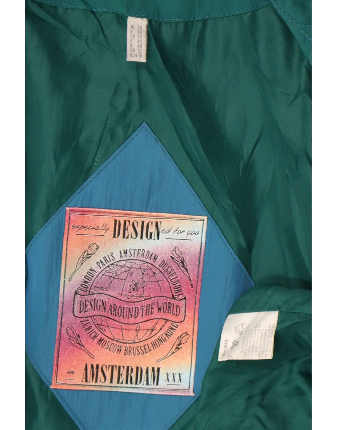 Jaqueta Parka com capuz feminina vintage Reino Unido 22 3XL poliéster azul Colourblock