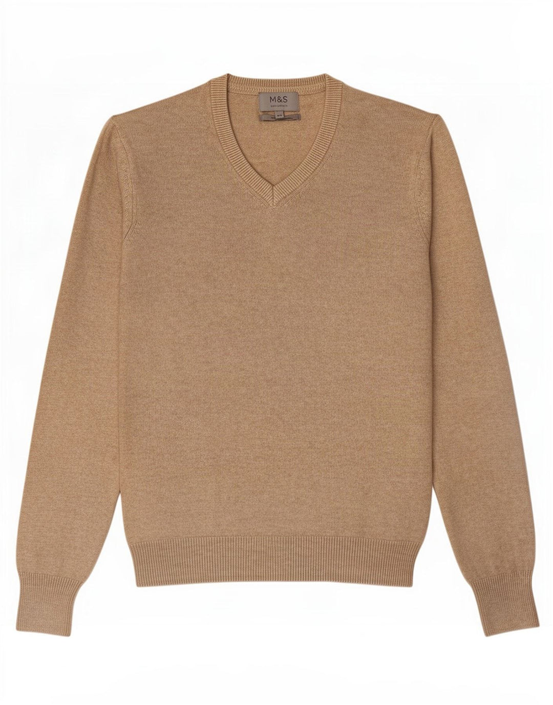 Suéter masculino Marks & Spencer com decote em V XS de algodão bege