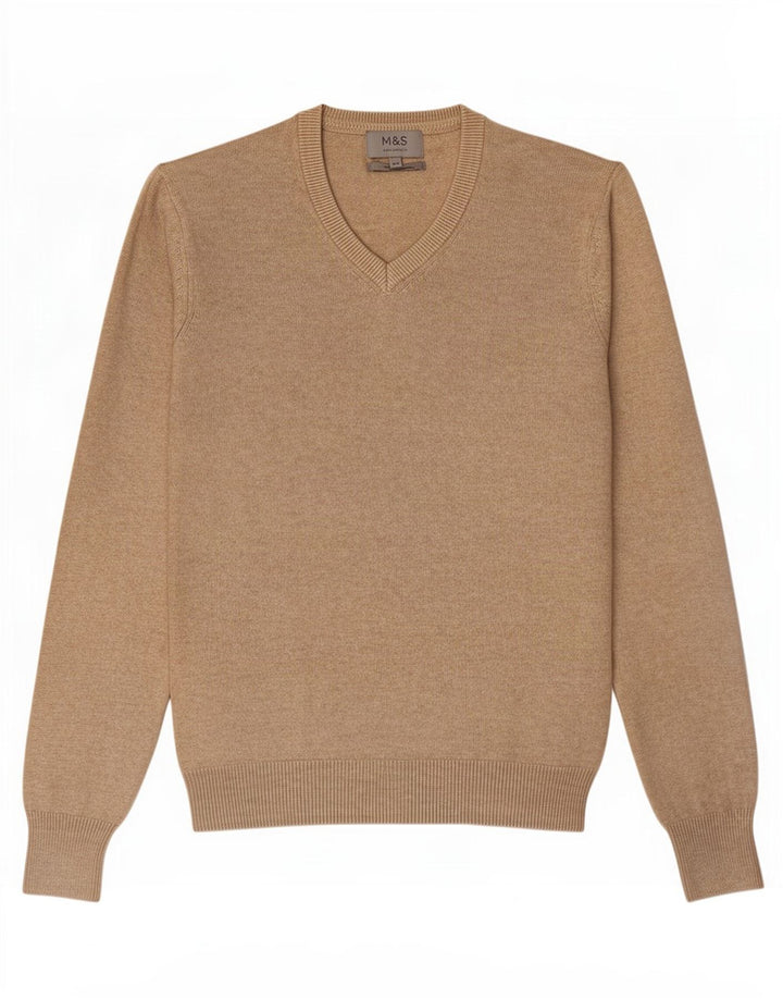 Suéter masculino Marks & Spencer com decote em V XS de algodão bege