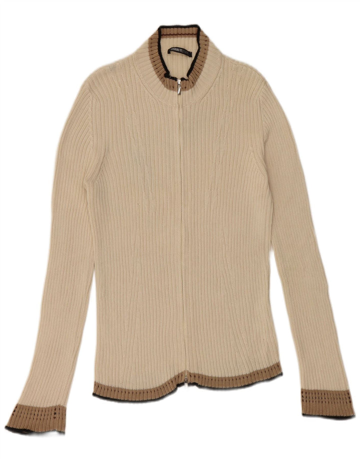 Suéter cardigã feminino CERRUTI 1881 Reino Unido 12 médio algodão branco