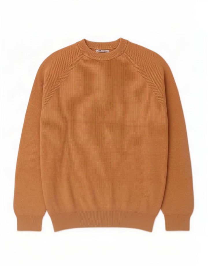 Zara Suéter masculino com gola redonda e algodão bege médio