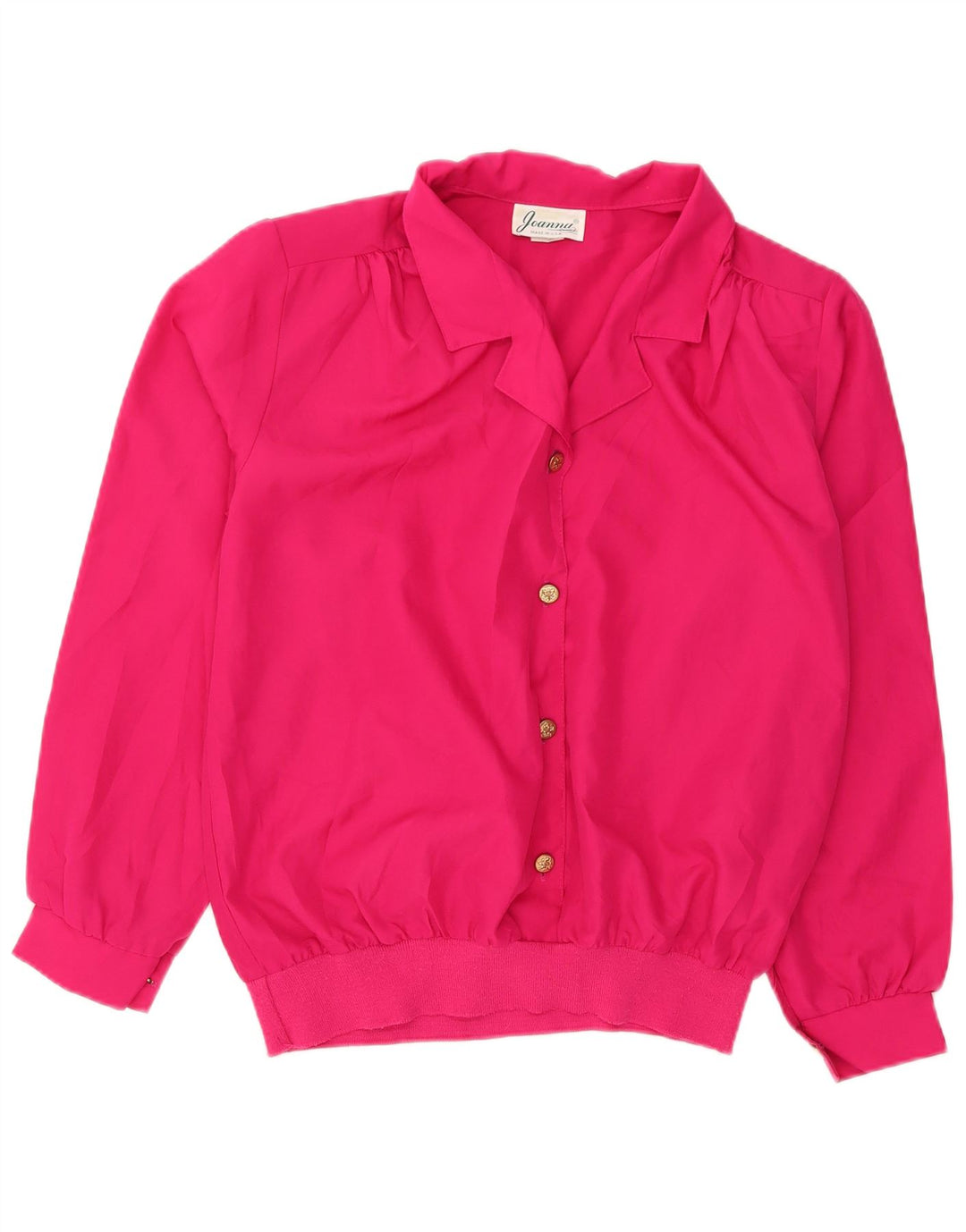 Blusa feminina vintage de manga comprida superdimensionada US 14 XL rosa poliéster