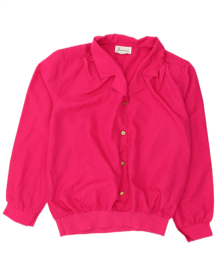 Blusa feminina vintage de manga comprida superdimensionada US 14 XL rosa poliéster