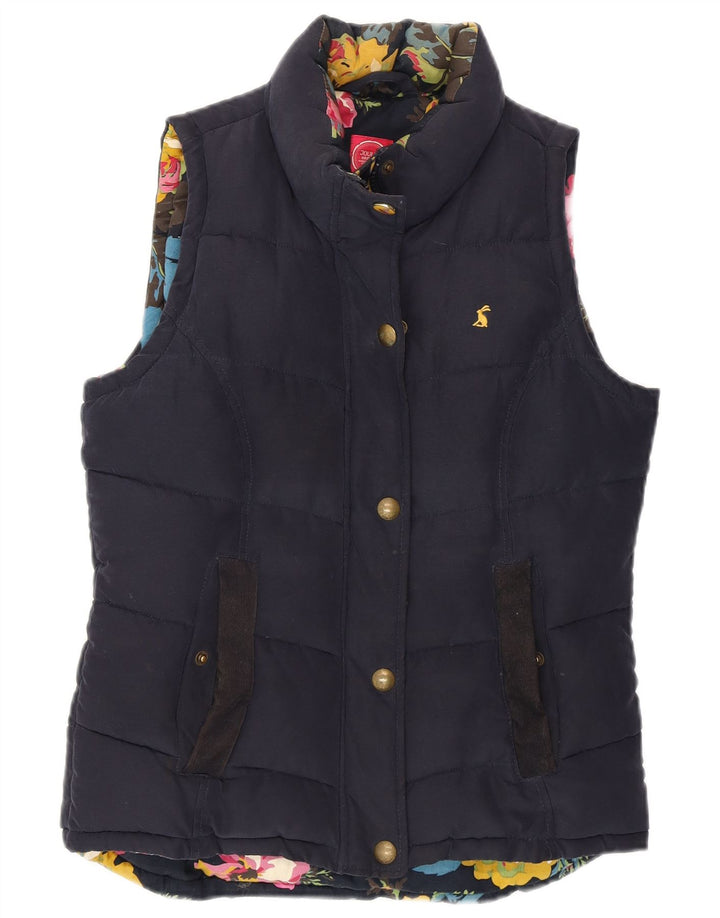 JOULES Colete acolchoado feminino UK 8 pequeno algodão azul marinho