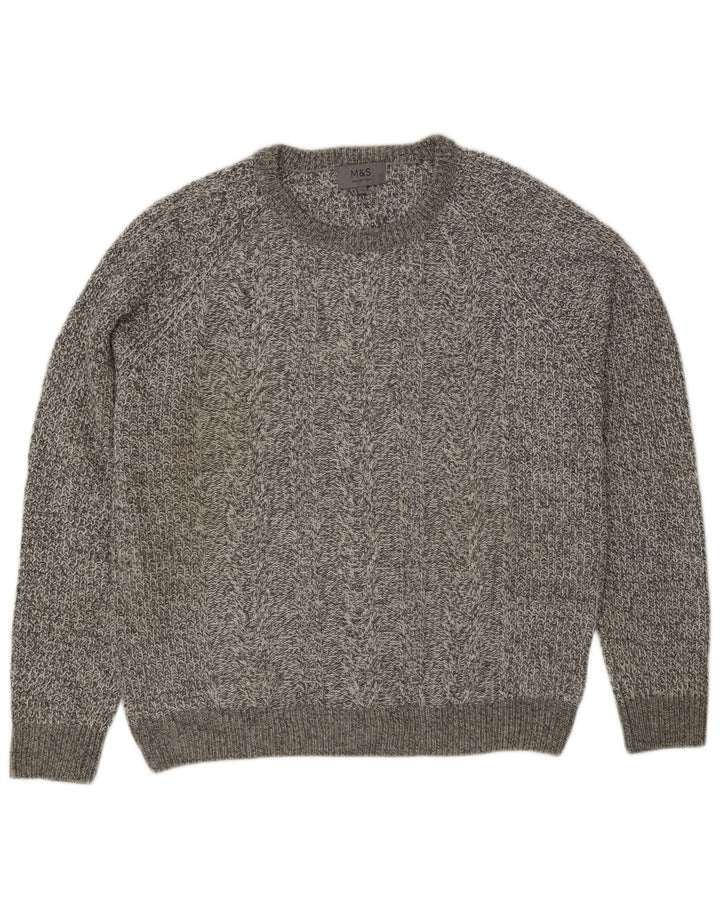 Suéter feminino Marks & Spencer com gola redonda, grande cinza manchado clássico