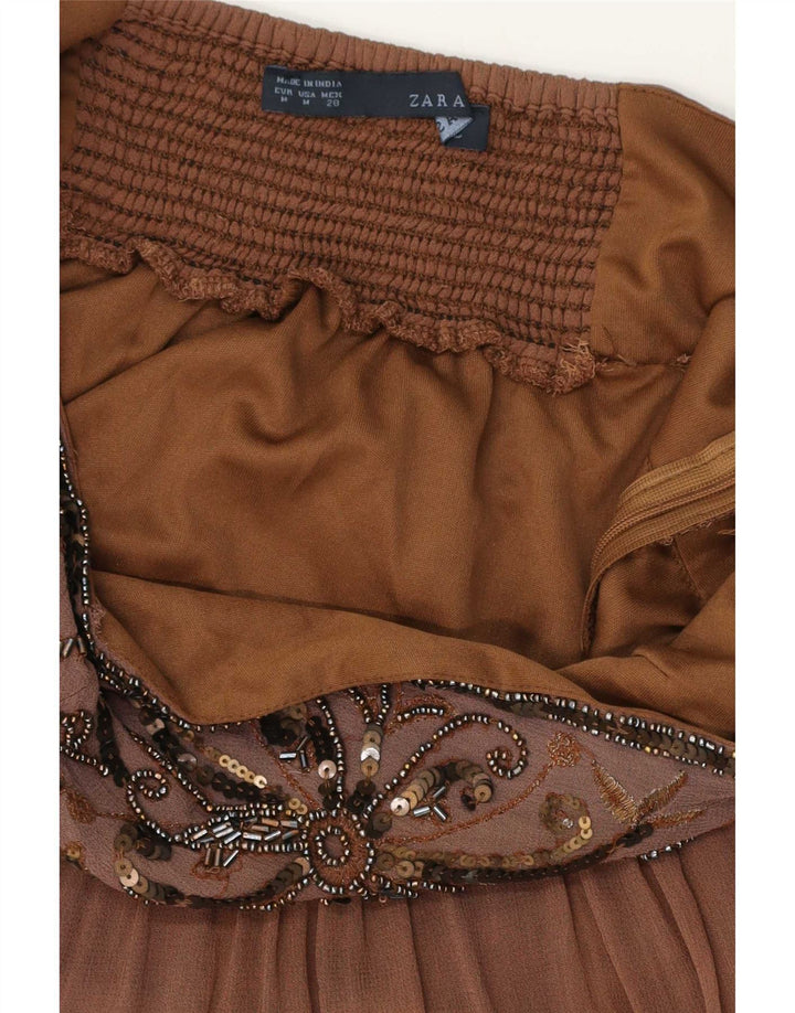 Vestido sem alças feminino Zara Reino Unido 12 marrom médio