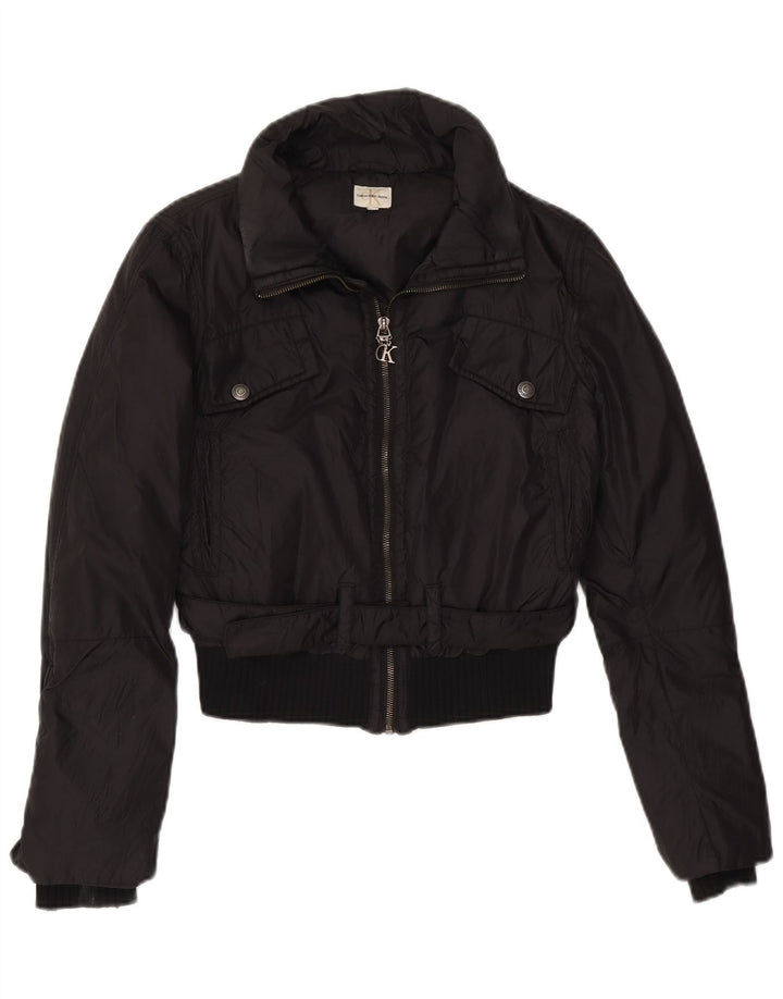 Jaqueta bomber feminina Calvin Klein Jeans UK 10 pequena preta poliéster