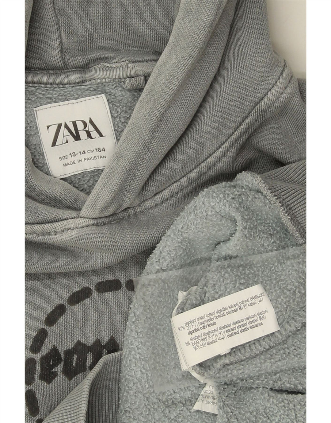 Suéter gráfico com capuz ZARA Boys 13-14 anos algodão cinza