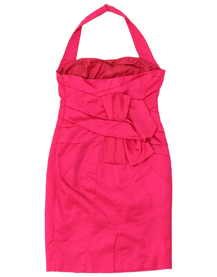 Vestido feminino KAREN MILLEN halter bodycon Reino Unido 14 grande acetato rosa