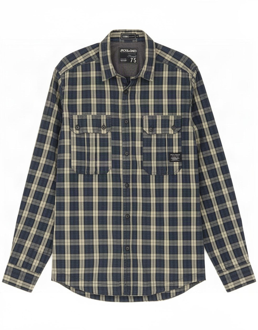 Camisa masculina Jack & Jones média azul marinho xadrez algodão