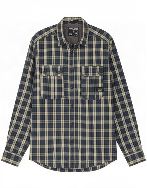 Camisa masculina Jack & Jones média azul marinho xadrez algodão
