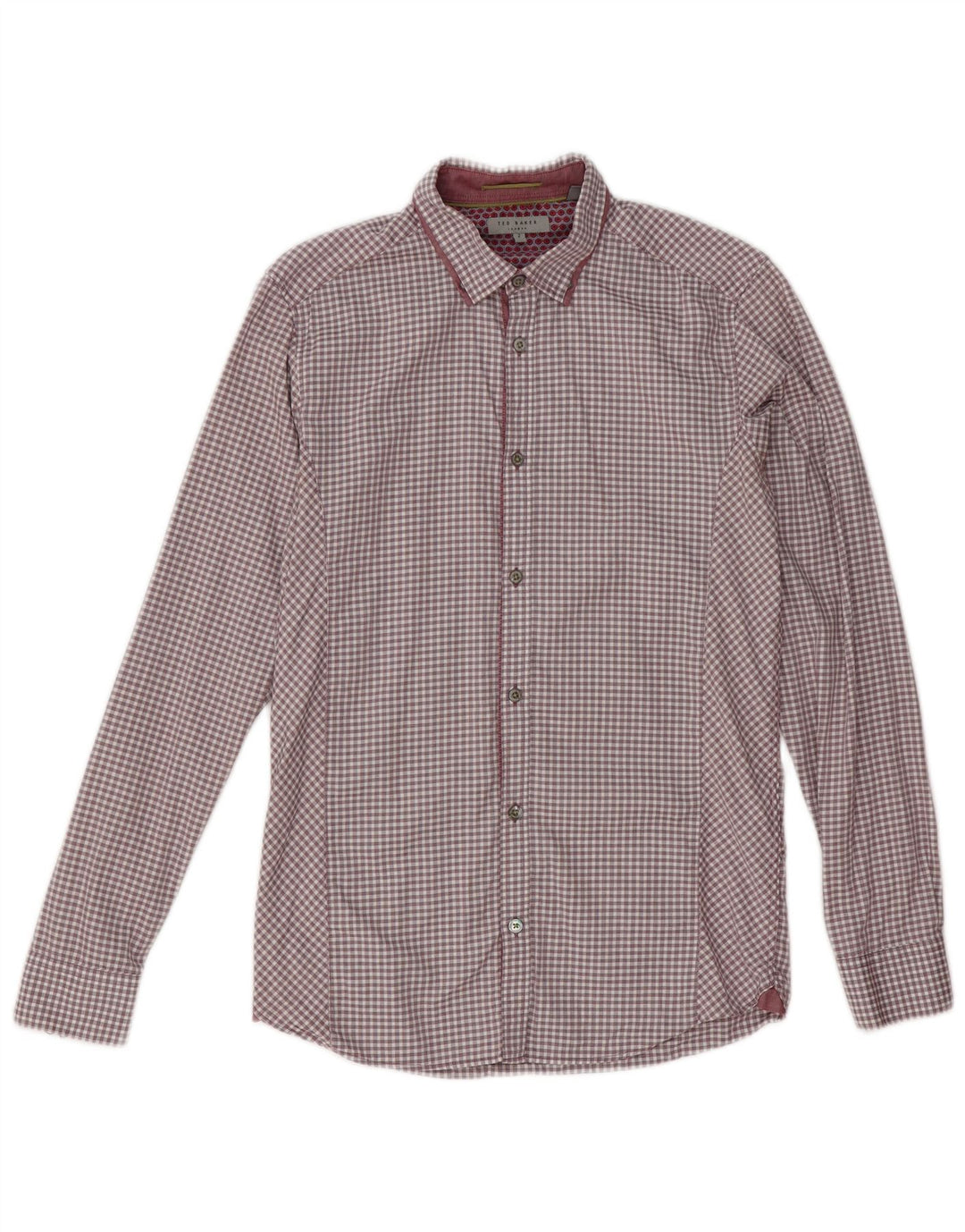 Camisa masculina Ted Baker tamanho 2 pequeno algodão gingham cor de vinho