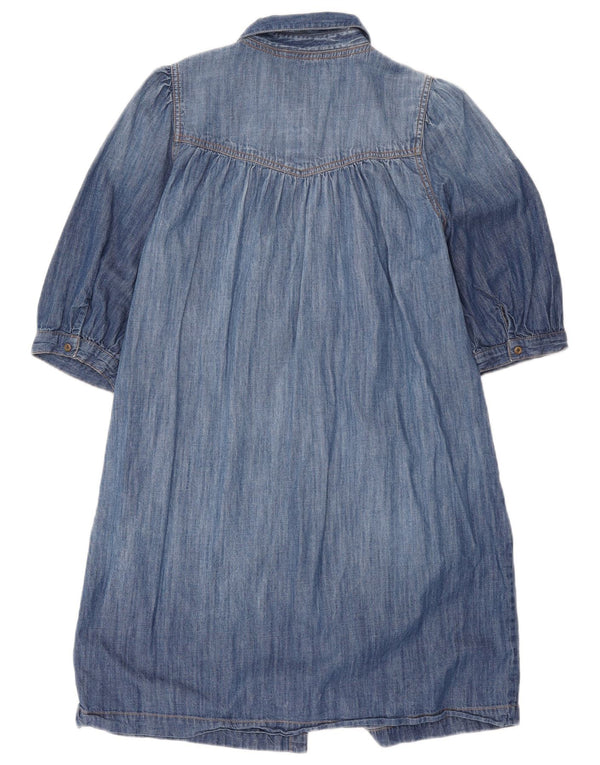 Vestido jeans feminino Fat Face manga 3/4 Reino Unido 12 algodão azul médio