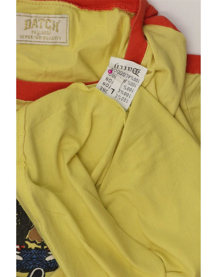 Datch Womens Graphic T-Shirt Top Large Yellow Colourblock Cotton