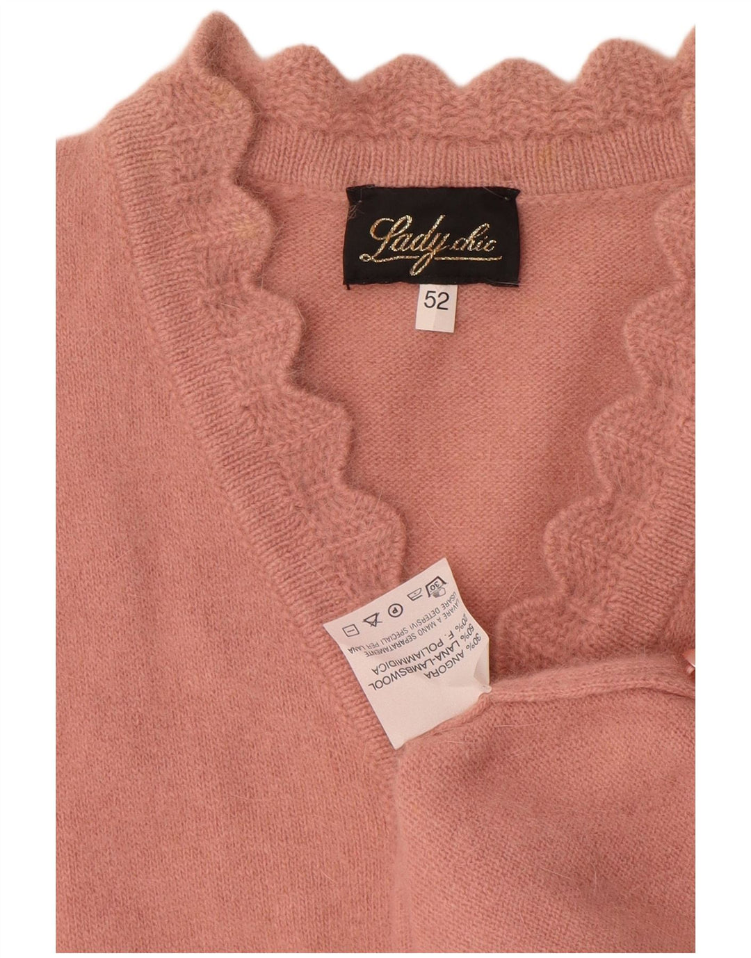 Suéter feminino vintage com decote em botão IT 52 2XL rosa angorá