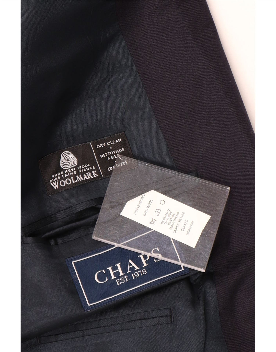 Jaqueta blazer masculina Chaps com 2 botões Reino Unido 42 XL lã azul marinho