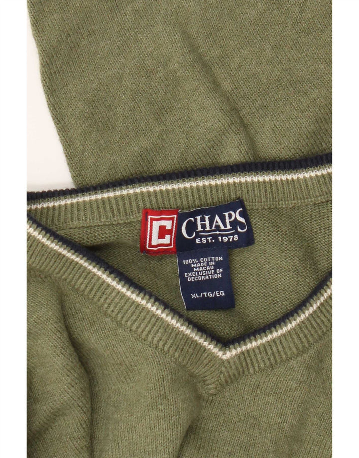 Suéter masculino Chaps Regular Fit com decote em V XL de algodão verde