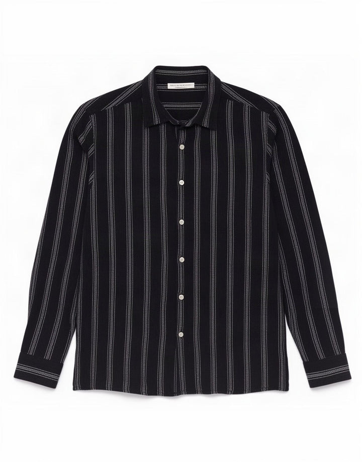 Camisa masculina Zara de algodão listrado azul marinho médio