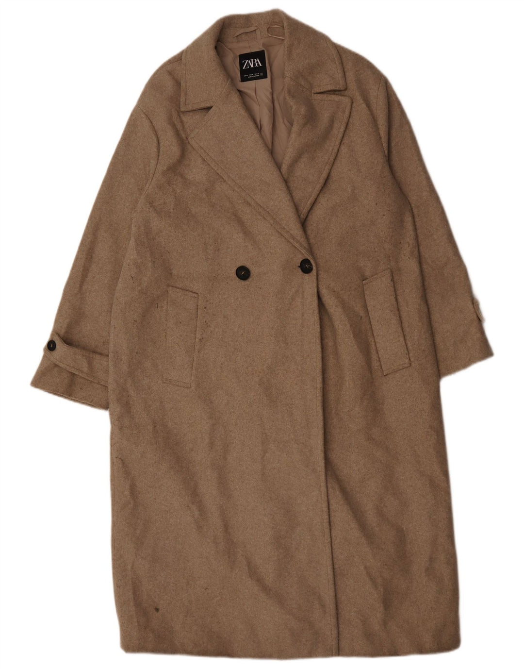 Casaco feminino oversized com peito duplo Zara Reino Unido 16 poliéster bege médio