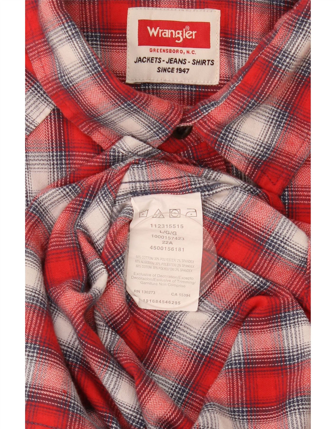 Camisa masculina de flanela Wrangler grande algodão xadrez vermelho