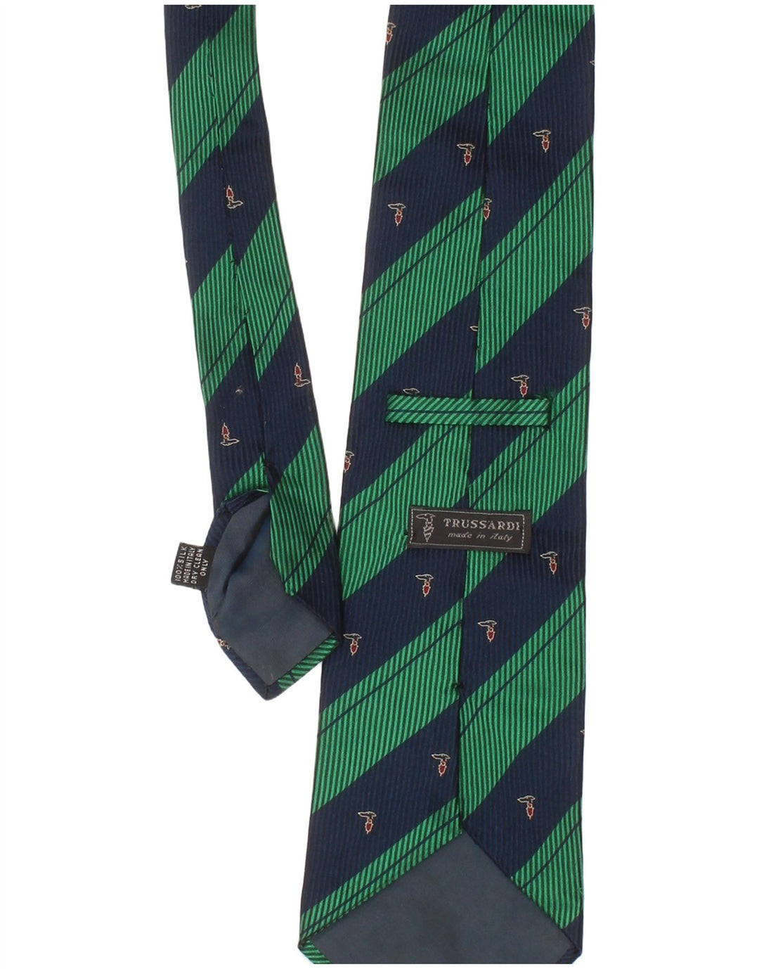 Trussardi Gravata masculina tamanho único verde listrado de seda clássico