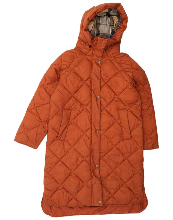 Casaco feminino acolchoado com capuz e capuz Barbour UK 8 pequeno marrom poliamida
