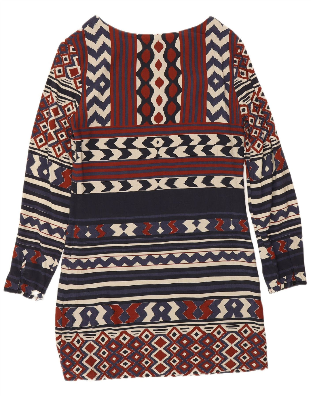 Vestido feminino Desigual manga comprida bainha UE 36 pequeno azul marinho geométrico