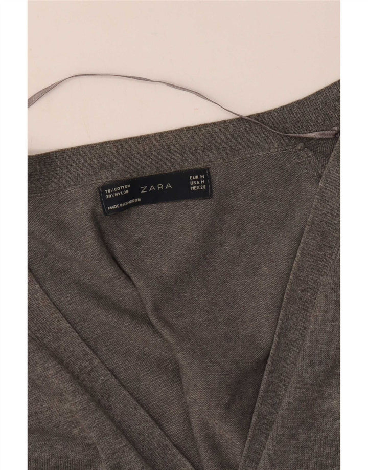 Suéter cardigã feminino Zara Longline Reino Unido 12 algodão cinza médio