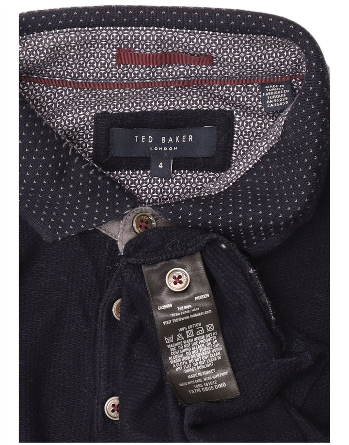 Camisa polo masculina Ted Baker tamanho 4 grande algodão azul marinho