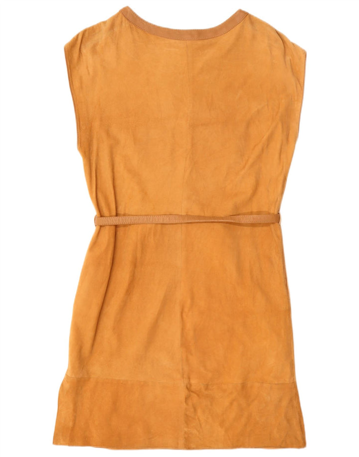 Vestido básico feminino vintage sem mangas em camurça Reino Unido 12 bege médio