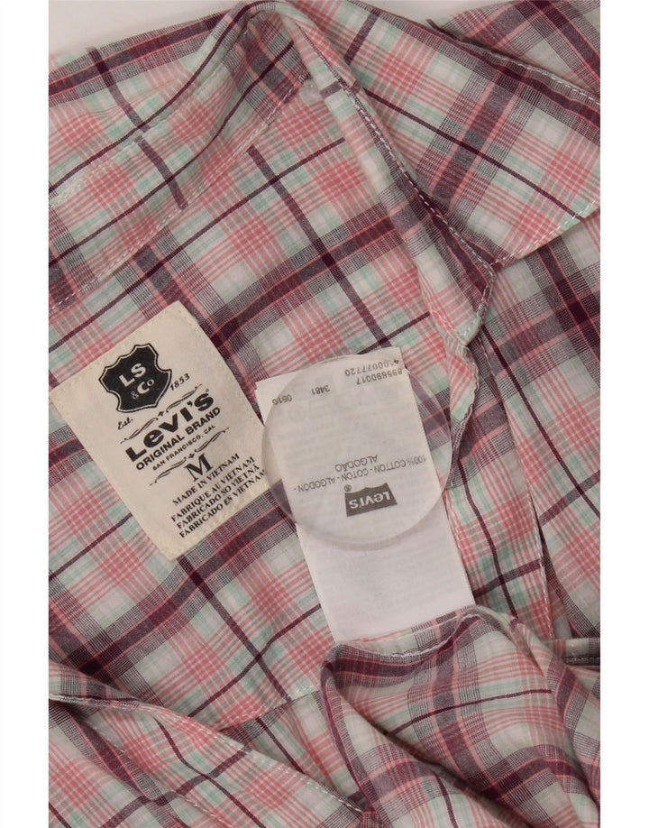 Camisa feminina de manga curta Levi's UK 12 algodão xadrez rosa médio