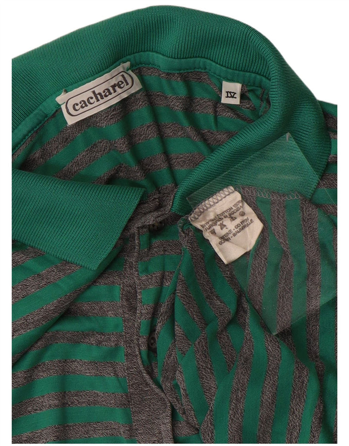 Camisa polo masculina CACHAREL pequena listrada verde de algodão