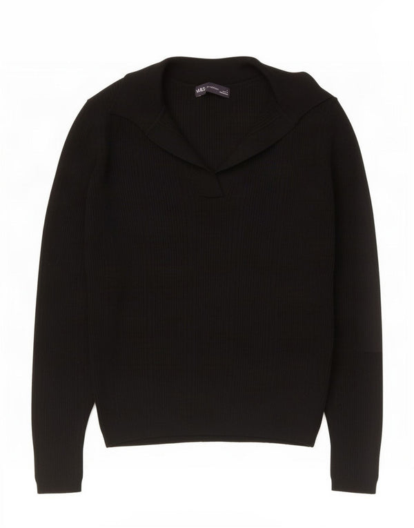 Suéter feminino Marks & Spencer com gola polo e viscose preta pequena Reino Unido 8