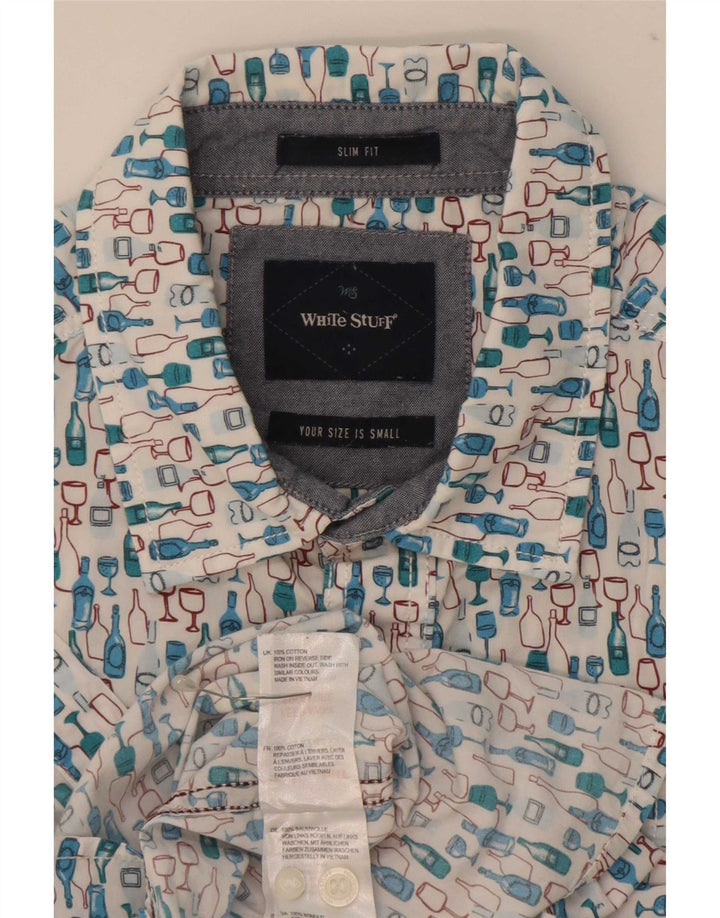 White Stuff Mens Slim Fit Camisa Padrão Abstrato Pequeno Algodão Azul