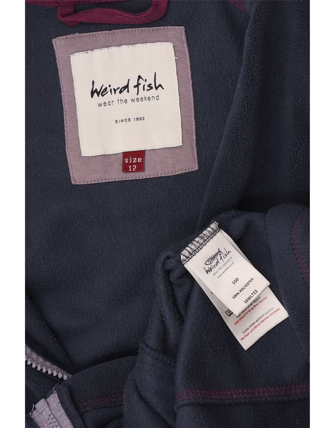 Jaqueta de lã feminina Weird Fish UK 12 poliéster azul marinho médio