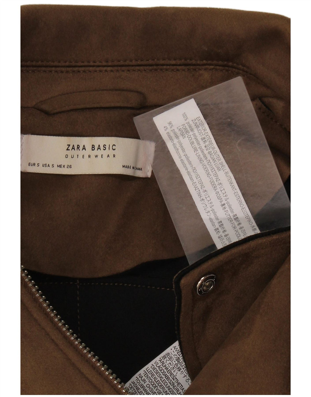 Zara Womens Biker Jacket UK 10 Pequeno Poliéster Marrom
