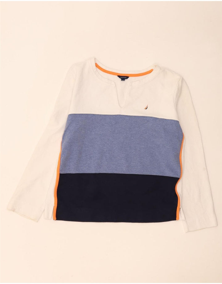 Top feminino Nautica de manga comprida UK 14 algodão colorblock branco médio