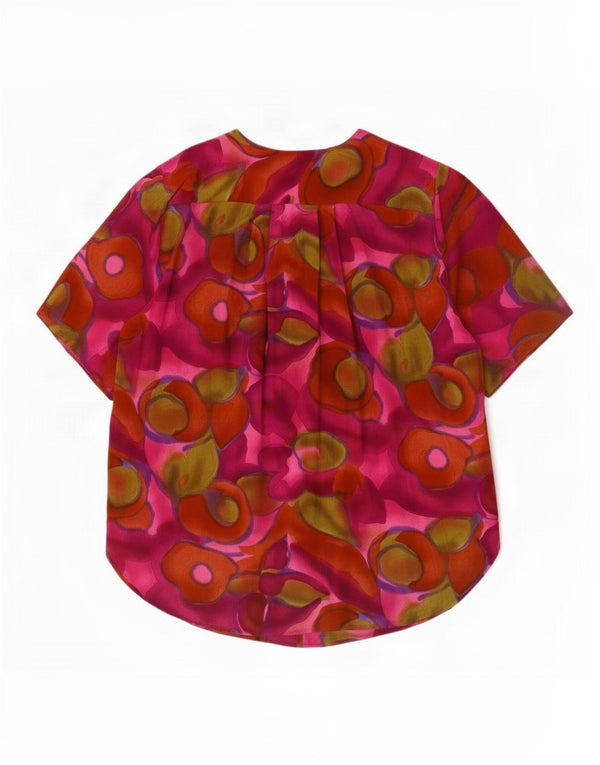 Blusa feminina vintage de manga curta UK 14 média floral multicolorida