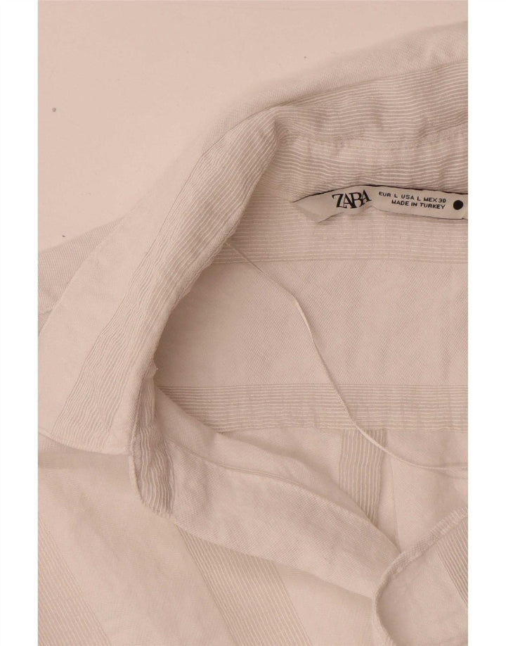 Zara Camisa Feminina Manga 3/4 Oversized UK 16 Grande Listrada Branca