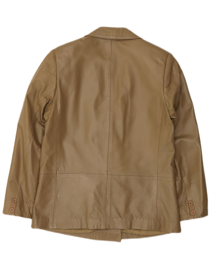 Jaqueta de couro superdimensionada feminina vintage IT 38 XS couro cáqui