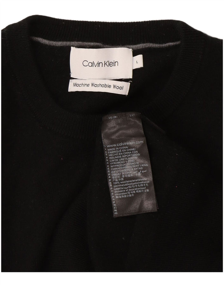 Suéter feminino Calvin Klein com gola redonda, tamanho 16, lã preta grande