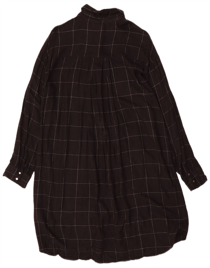 Vestido camisa feminino oversized ZARA Reino Unido 10 pequeno preto xadrez viscose