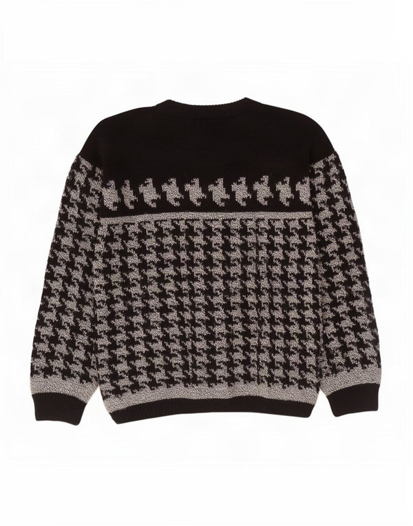 Suéter vintage masculino com gola redonda, médio, preto, houndstooth