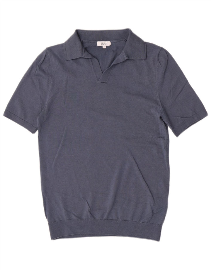 Camisa polo masculina Reiss pequena lã azul