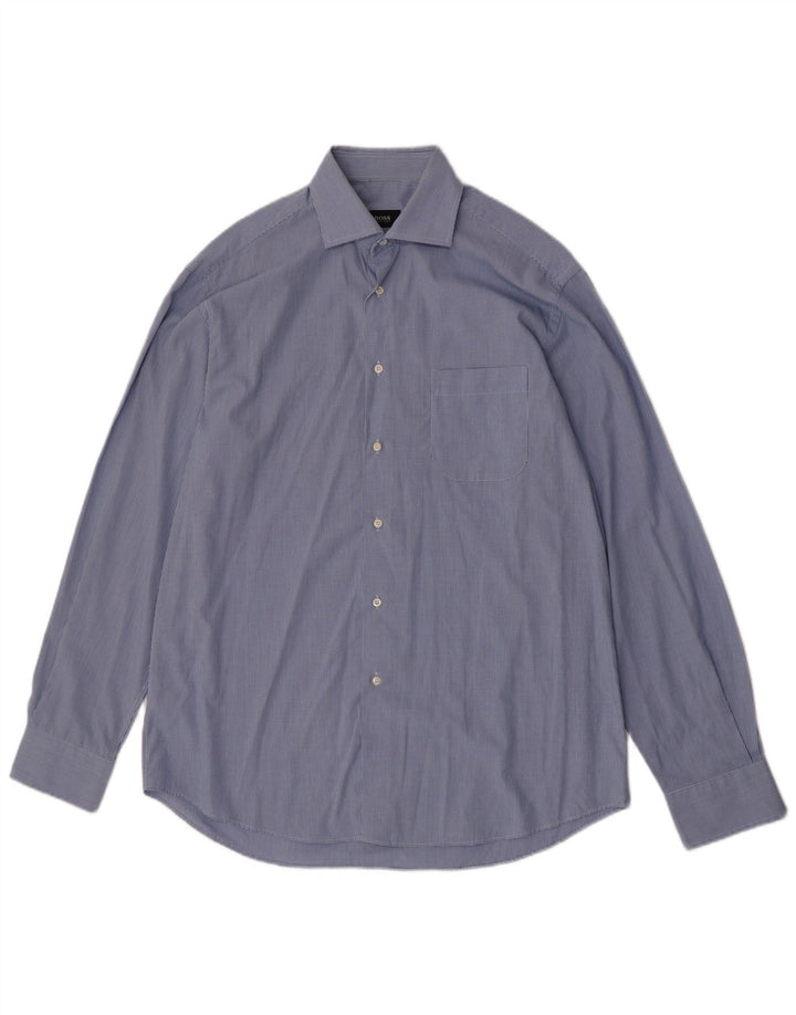 Camisa masculina Hugo Boss tamanho 41 16 grande algodão guingão azul